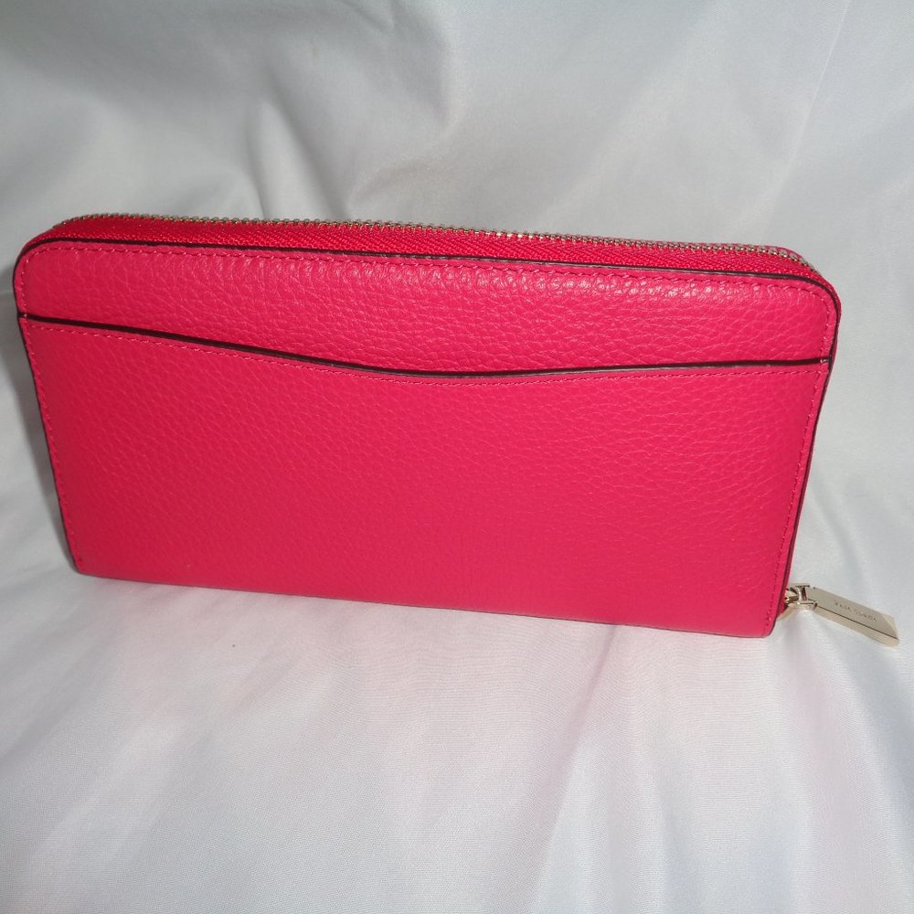 Kate Spade Leila Pebbled Leather Large Continental Wallet Clutch Bright Rose - Picture 3 of 7